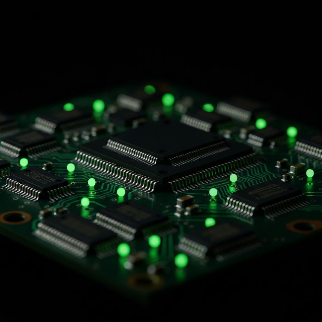 Illuminated circuit pathways representing AI intelligence